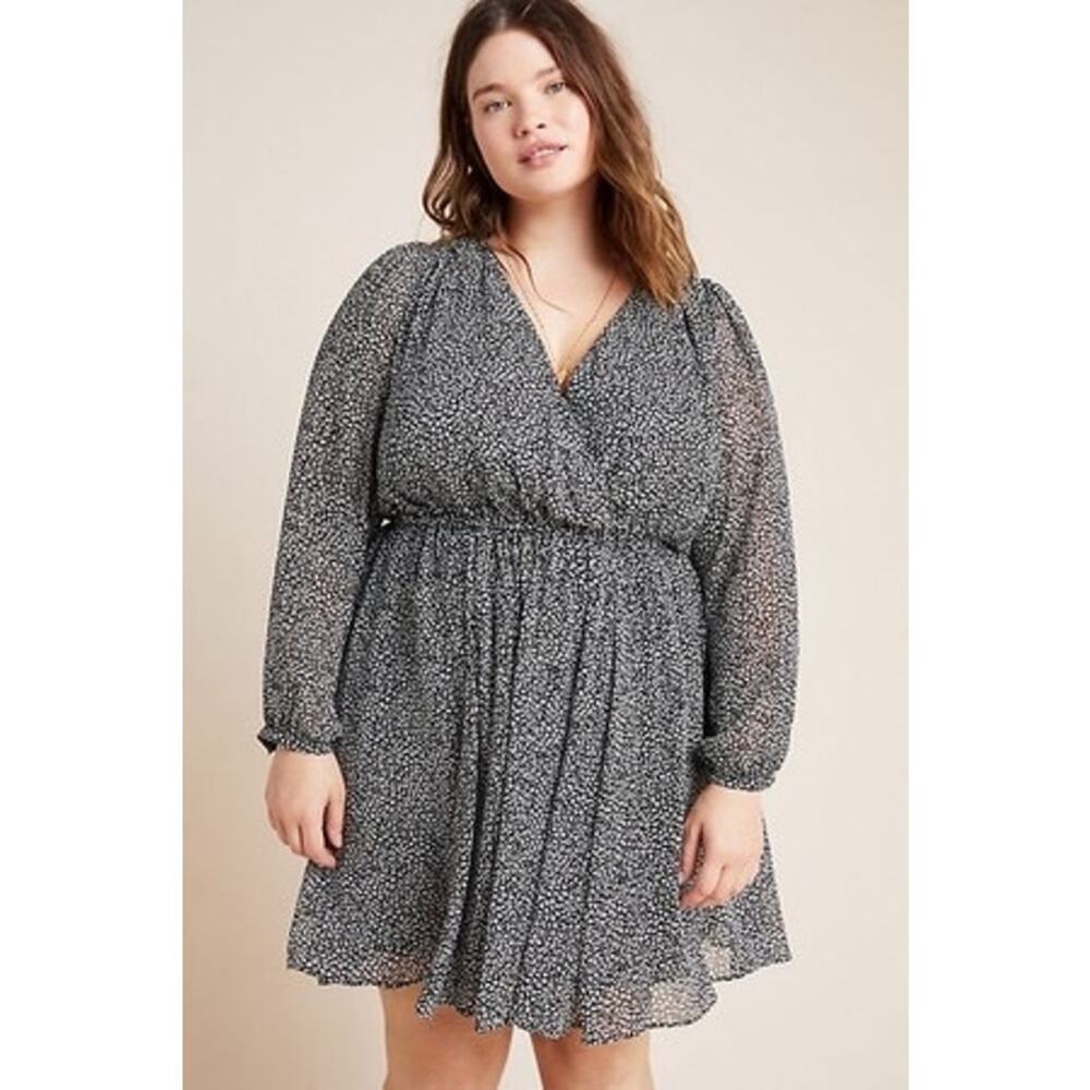 MAEVE BY ANTHROPOLOGIE Carolyn Faux Wrap Dress Cheetah Print Sz 3X $148 MSRP EUC